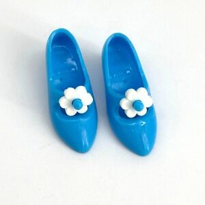 VTG Blue Flower Mary Jane Doll Shoes Kitten Heel Pointed Toe Skipper Doll
